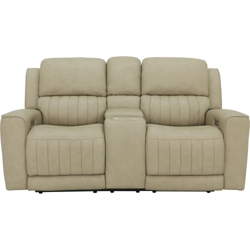 Pierce Zero Gravity Triple Power Reclining Console Loveseat in Stone Off-White Top-Grain Leather